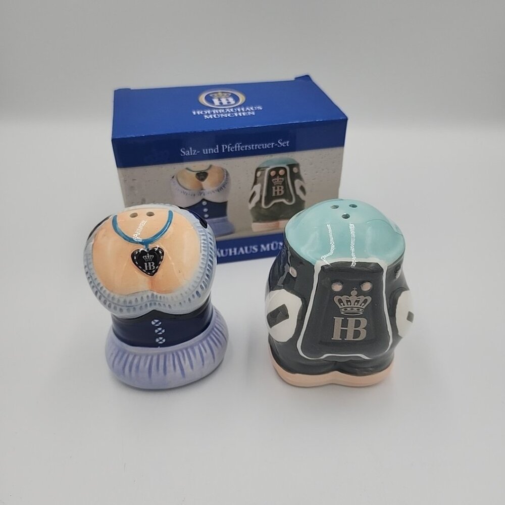 NIB German Ceramic salt and pepper shakers HB Royal Lederhosen Women Bust